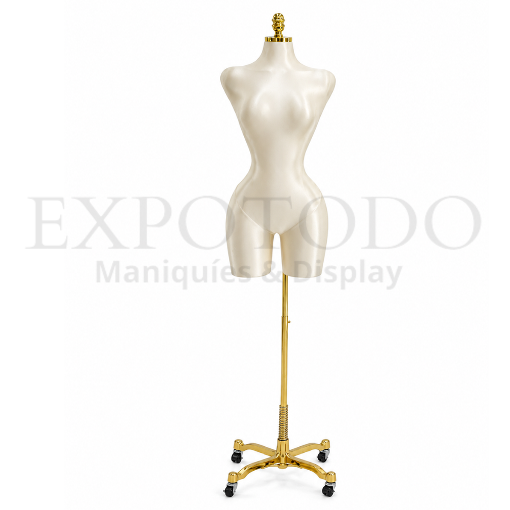 Buchon sin cabeza beige  y base de ruedas oro