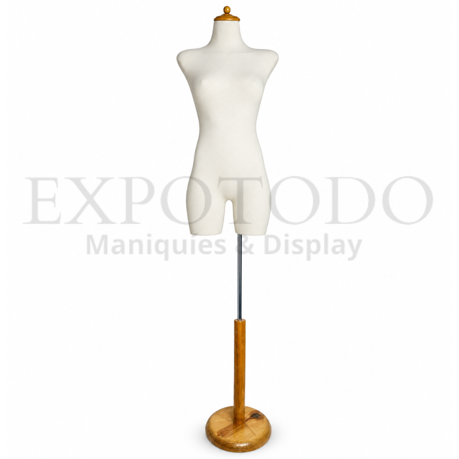 Caderon de dama beige base madera - Expo Todo