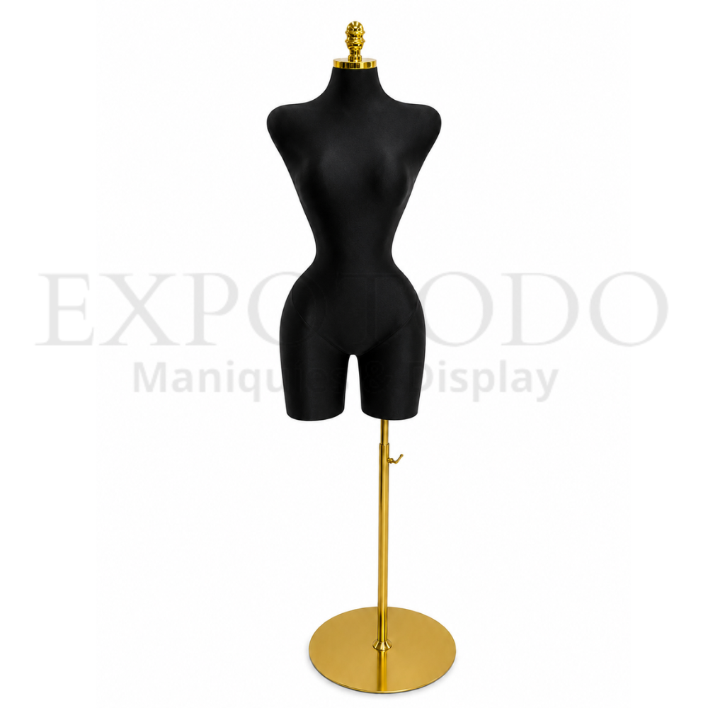 Buchon negro con tapa oro, base redonda oro